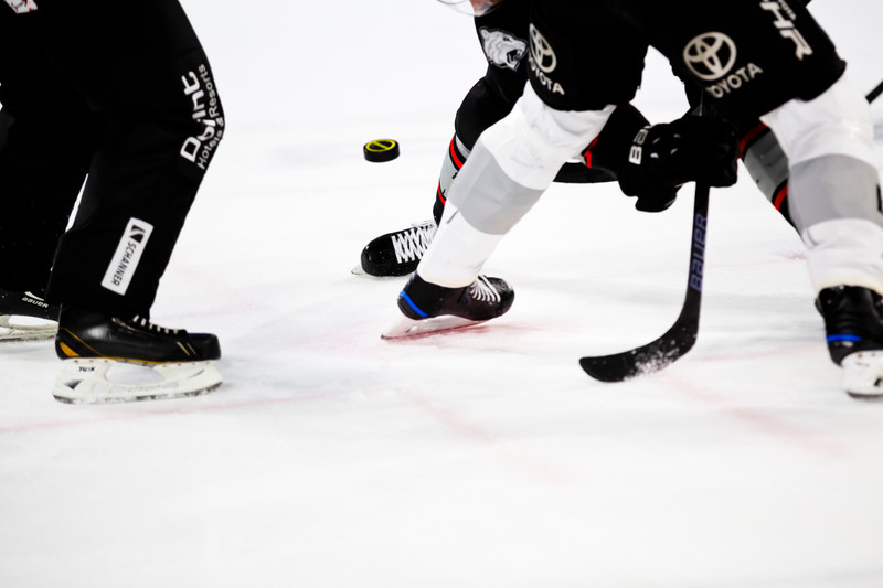 Jugadores de hockey sobre hielo luchan por el disco